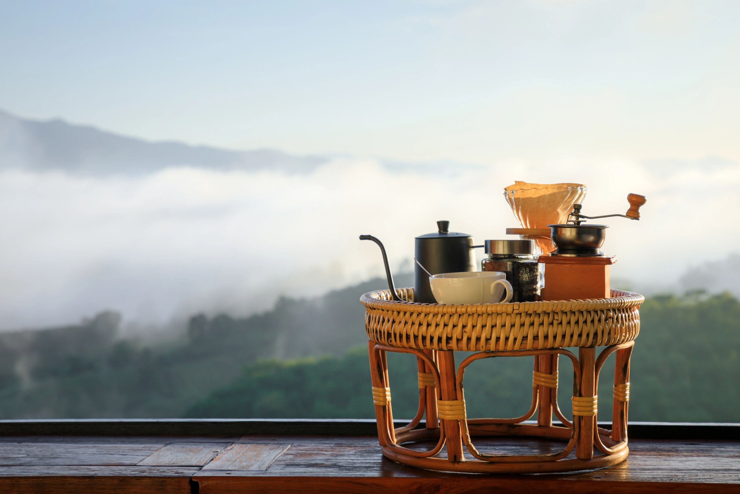 Coffee setup on a wooden table