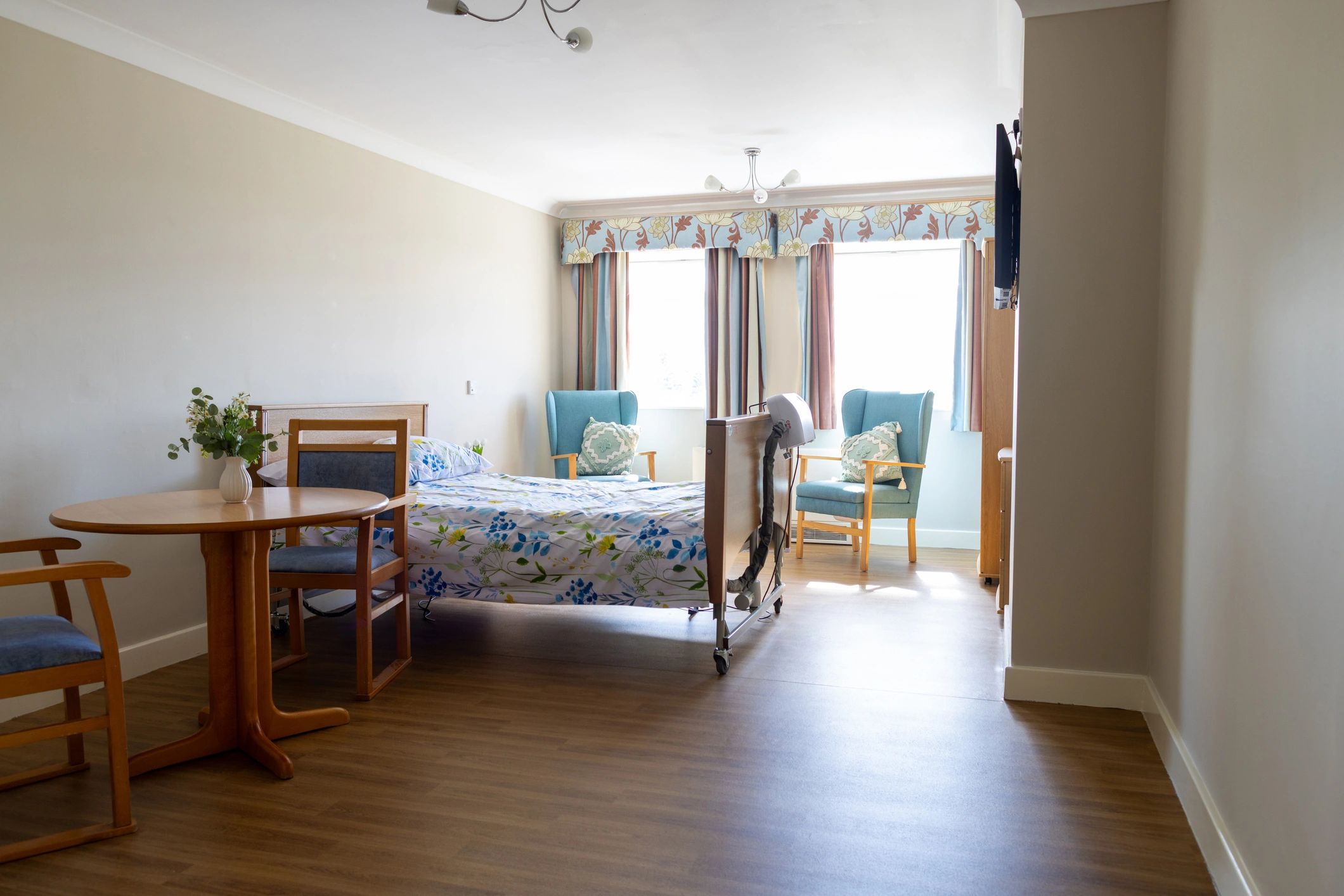 Bedroom with neatly made bed